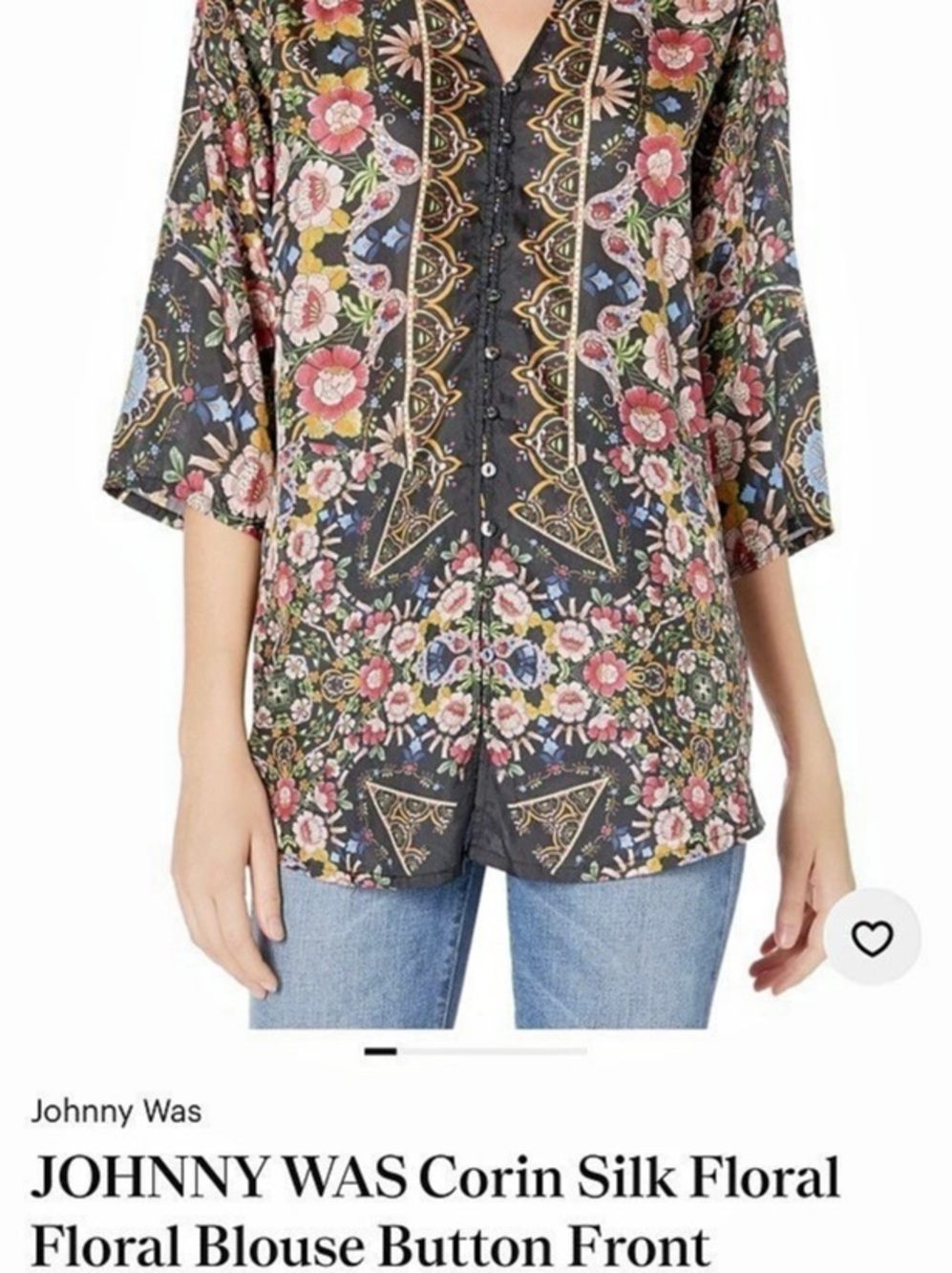JOHNNY WAS Corin Silk Floral Blouse Black & Multicolor XL Feminine Button Front